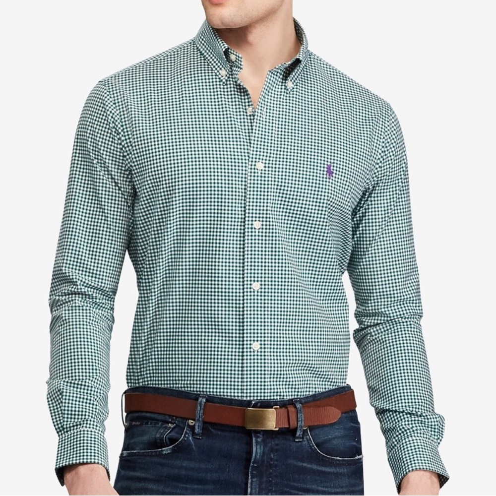 Ralph Lauren Men's Green Plaid Button-Down Shirt - Size L (Slim Fit)